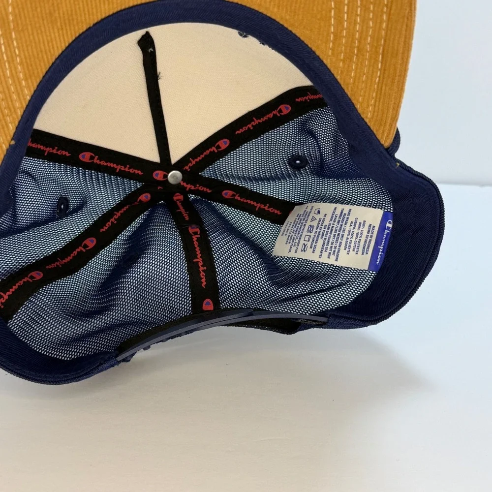 Champion New York Kids Trucker Hat Navy Blue Corduroy Brim Mesh Snapback Cap